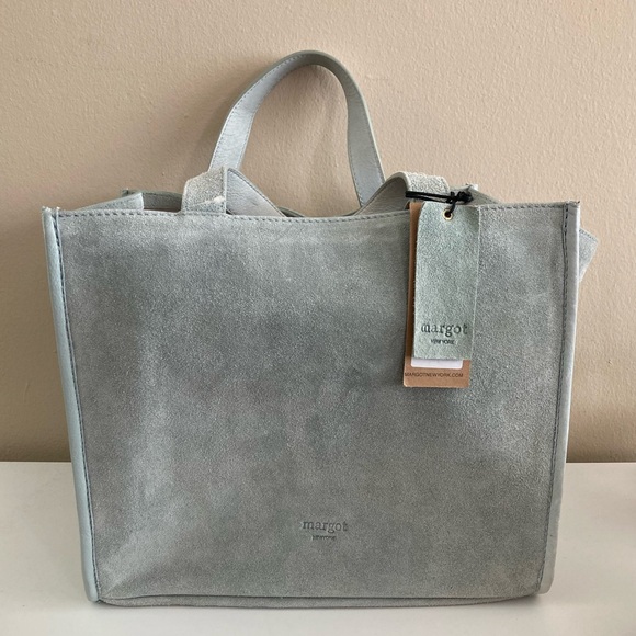 NWT Margot New York Jamee Double Handle blue suede leather tote bag purse - Picture 7 of 12